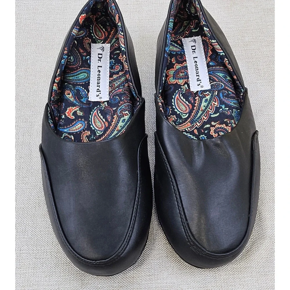Dr Leonards Mens Slip‎ On Slippers Moccasin Style Black Size 7M